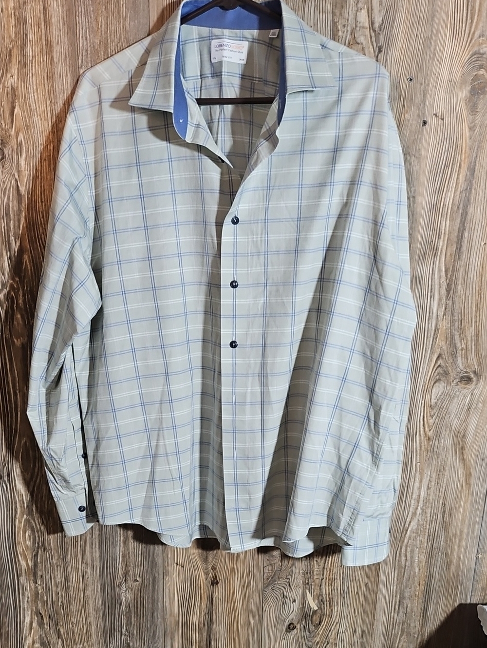 Corneliani Light Green Plaid Dress Shirt with Blue Windowpane